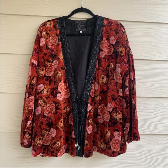 Johnny Was Billie Kimono cardigan Medium Floral Velvet tassel Sequins Blazer - Picture 4 of 12